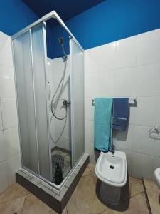 a bathroom with a shower and a toilet at Tropical Breeze Holidays in Santa Maria +26 photos