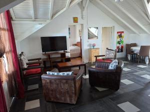 a living room with chairs and a flat screen tv at Spacious 2 beds flat in Grande-Terre center in Morne-à-lʼEau