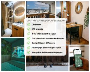 a collage of photos with a picture of a house at La Canopée Jurassienne in Les Rousses