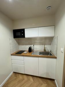 a kitchen with a sink and a microwave at Studio cosy proche d Aix en Provence climatisé in Éguilles +14 photos