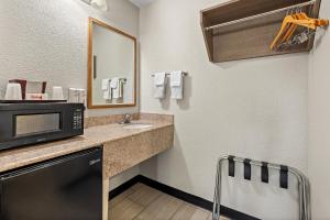 a small bathroom with a sink and a microwave at Red Roof Inn Tucson - Vail in Tucson