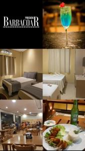 a collage of photos of a hotel room with a drink at Pousada BarbacoaR in Parnaíba