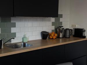 a kitchen counter top with a sink and appliances at B&B D'n Optie in Druten