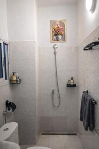 a bathroom with a shower and a toilet at Les studios meublés d'Angré in Abidjan