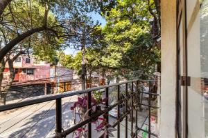 a balcony with a plant on a railing at Suites Calle Berlin in Mexico City