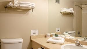 a bathroom with a sink and a toilet and a mirror at Cahilty #214 home in Sun Peaks