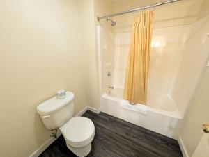 a white bathroom with a toilet and a shower at The Falls Motel - 2 Mi to " Watkins Glen State Park, Wineries " and 4 Mi to Watkins Glen International Track " The Glen " in Watkins Glen +22 photos