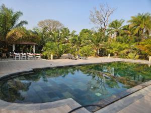 a large swimming pool in a resort with palm trees at Camping Casamance in Ziguinchor