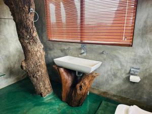 a bathroom with a sink next to a tree at Green Heaven Sigiriya in Sigiriya +28 photos