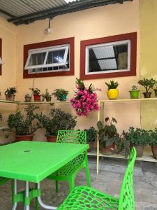 a green table and chairs in a room with potted plants at Ifseen Villa in Pelling