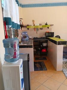 a kitchen with a counter and a refrigerator at milina homes in Ukunda