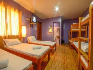 a room with three bunk beds in a room at OYO 622 Butterfly Totem Guesthouse in Puerto Princesa City