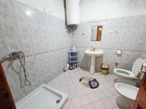 a bathroom with a toilet and a sink at Business Hostel in Korçë