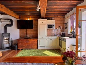 a kitchen with white cabinets and a stove at Ottls Huette in Sankt Lorenzen ob Murau