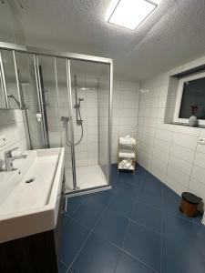 a bathroom with a shower and a sink and a shower at Apart Neunerhof in Jerzens +27 photos