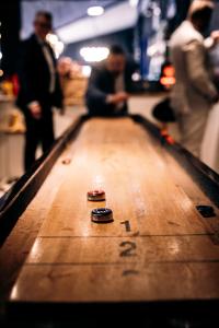 a close up of a bowling alley with two pins at Sirdal Høyfjellshotell in Fidjeland