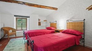 two beds in a room with red sheets at Old Mill in Pigna +20 photos
