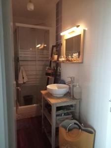 a bathroom with a sink and a shower at les vagues a Bénodet in Bénodet