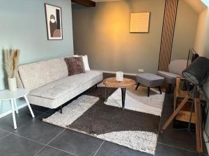 a living room with a couch and a table at De Kasteelboerderij in Ruurlo