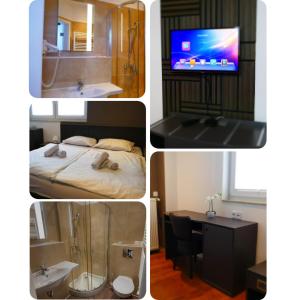 a collage of four pictures of a hotel room at Stern Hotel Hannover in Hannover