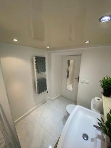 a bathroom with a white toilet and a sink at studio confort seine port in Seine-Port