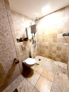 a bathroom with a toilet and a shower at אמדר בעתיקה in Beer Sheva +10 photos