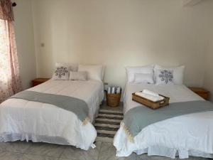 two beds sitting next to each other in a room at Dvilla Resort in Negril
