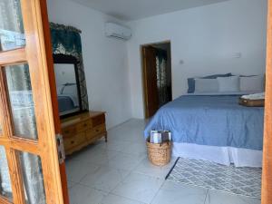 a bedroom with a bed and a television in it at Dvilla Resort in Negril