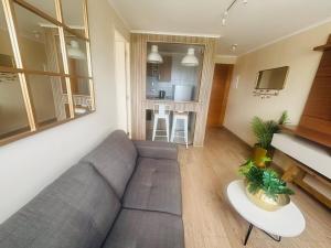 a living room with a couch and a table at Apart Hotel RCB in Chillán