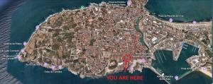 a map of a city with a red marker at SwordFish Fortress View in Peniche