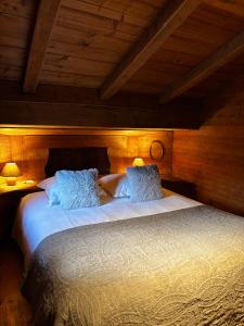 a bedroom with a large bed with two pillows at Les Greniers du Mont Blanc in Passy