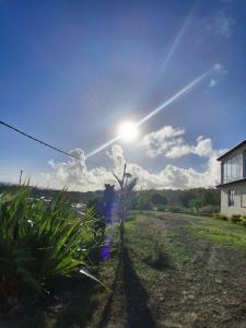 a view of the sun in the sky over a field at Paradis des Pailles-en-Queue in Port Mathurin