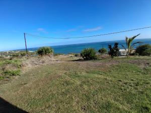 a field of grass with the ocean in the background at Paradis des Pailles-en-Queue in Port Mathurin