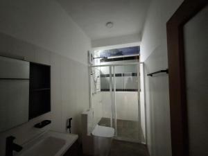 a bathroom with a shower and a toilet and a sink at Highgarden Hideaway Villa - Gampola in Gampola