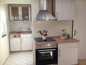 a small kitchen with a stove and a sink at Ferienwohnung Odessa in Zinnowitz