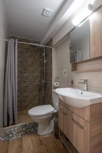 a bathroom with a toilet and a sink and a shower at Stergios Suite with Private Jacuzzi in Kolymbia +26 photos