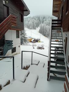 a snow covered balcony of a ski lodge at Tina in Jahorina