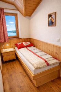 a bed in a room with a window at Binterhof ROSALPINA APP in Castelrotto