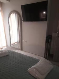a bedroom with a bed and a television on the wall at Nature Nest in Larisa +3 photos