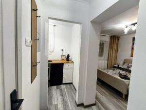 a small room with a bedroom and a bed at Modern Studio AFI Arad Self Check-in in Arad +7 photos