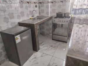 a kitchen with a sink and a stove at Ocean Glips II in Punta Negra