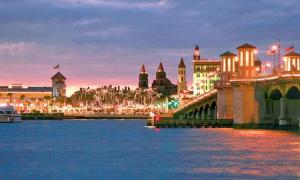 a view of a city with a bridge over the water at St Augustine Island, King Bed, Beach Living in St. Augustine