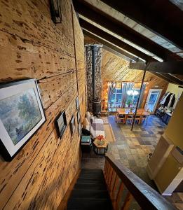 a hallway of a building with a staircase and a room at Mountain Cabin at Heavenly in Stateline