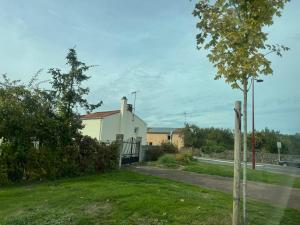 a house on the side of a road with a tree at Le gîte du temps plié in Mauléon