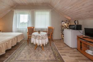 a bedroom with a table and chairs and a bed at Vila Terra Resort in Girsteitiškis