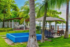 a resort with a blue pool and palm trees at Casa Libre Guest House in Conchagua