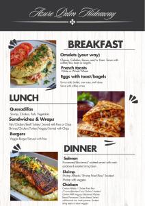 a menu for a restaurant with pictures of food at Azure palms hideaway in Kingston +4 photos