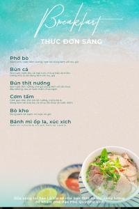 a page of a restaurant menu with a bowl of food at La Mer Boutique House in Cù Lao Thu