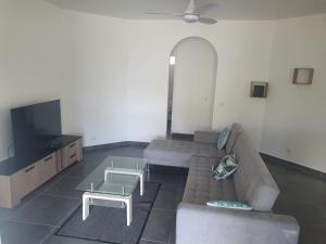 a living room with a couch and a tv at Villa familiale pensé pour vous in Les Abymes