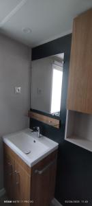 a bathroom with a sink and a mirror at mobil home 235 in Pont-Aven +6 photos